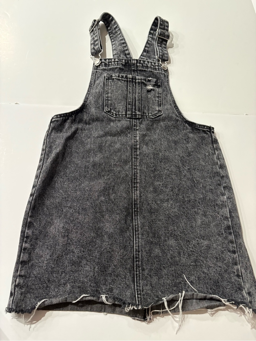 wild fable Black Washed Denim Overall Mini Dress with frayed hem, size small